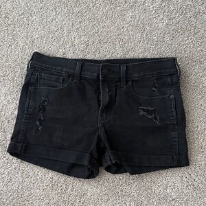 Black Distressed Women's Jean Shorts - Casual Folded Hem